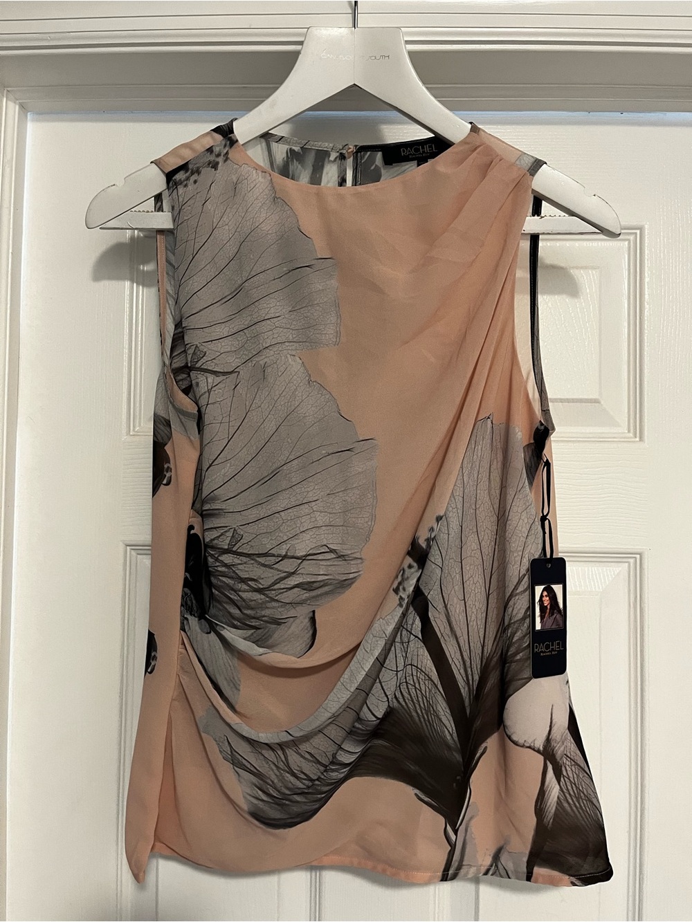 Blush and Gray Floral Draped Sleeveless Top